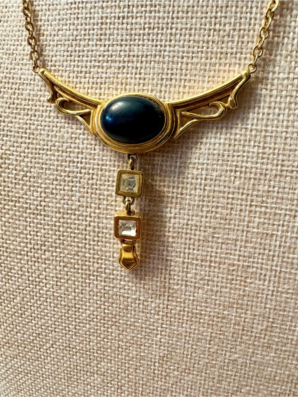 Monet Vintage Gold-Tone Necklace with Black Stone and Crystal Drops - Picture 2 of 4